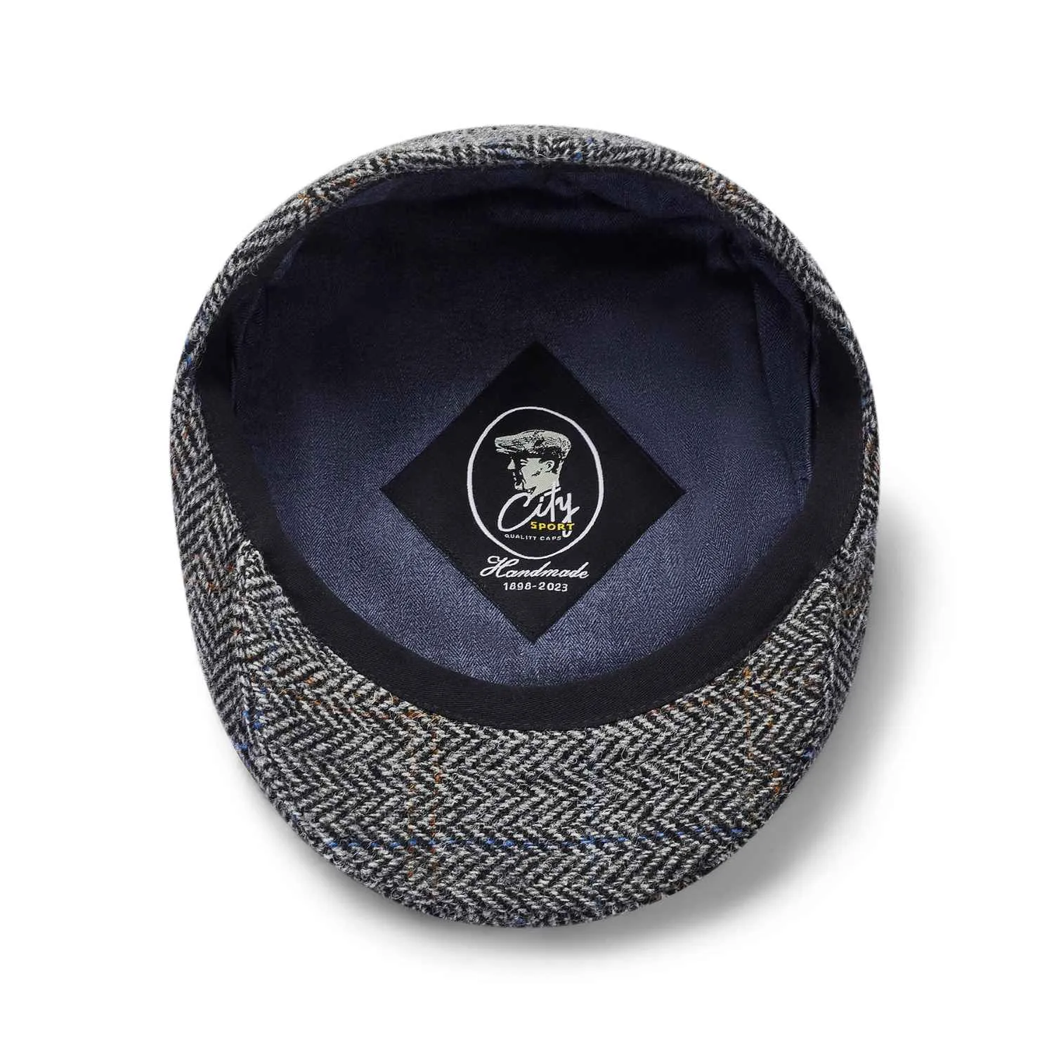 Harris Tweed Flat Cap by City Sport | Grey Herringbone Flat Hat