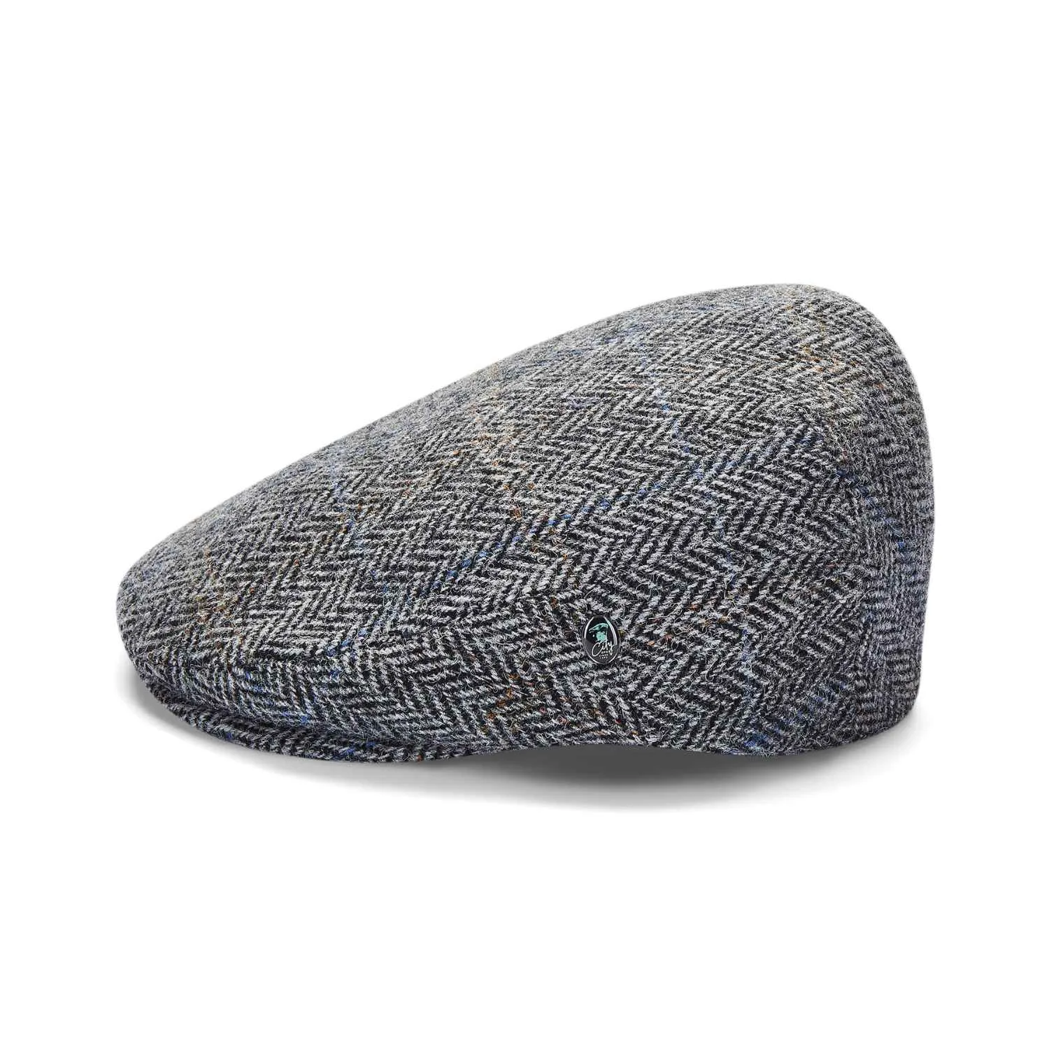 Harris Tweed Flat Cap by City Sport | Grey Herringbone Flat Hat