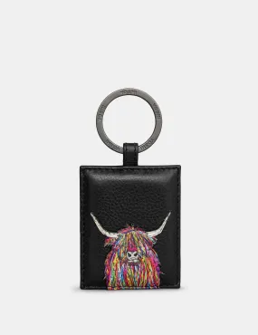 Highland Cow Black Leather Keyring