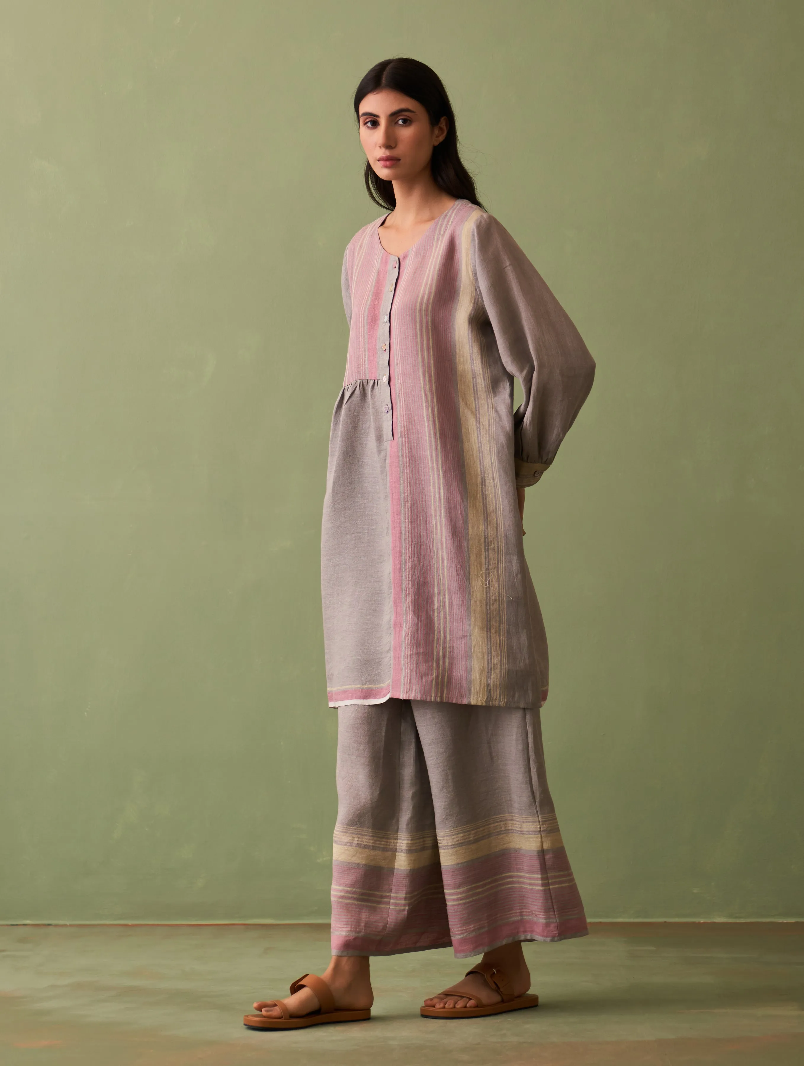 Kari Border Linen Co-ord Set - Ash