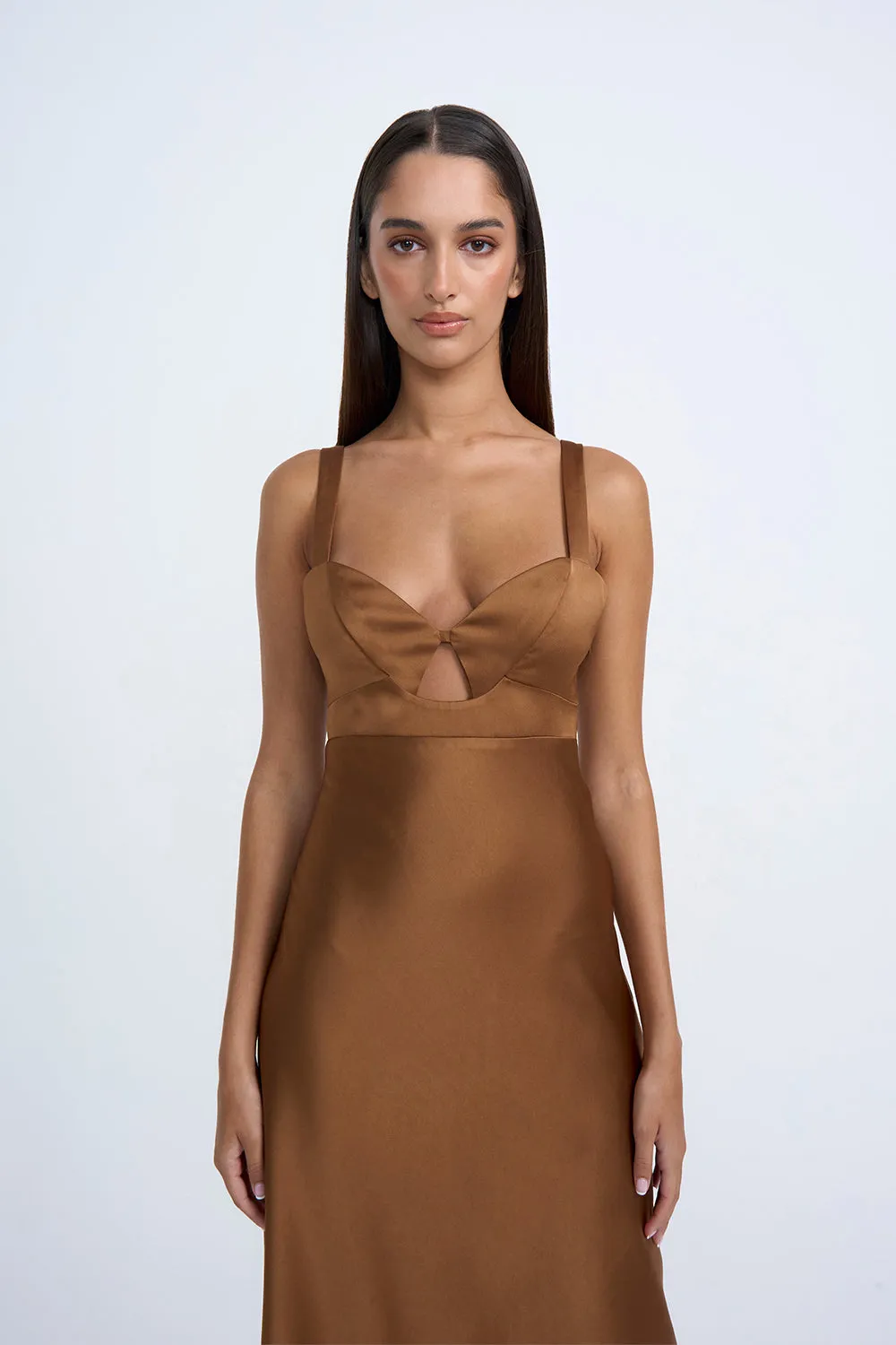 Kirsten Cut Out Bias Midi Dress | Final Sale - Coffee