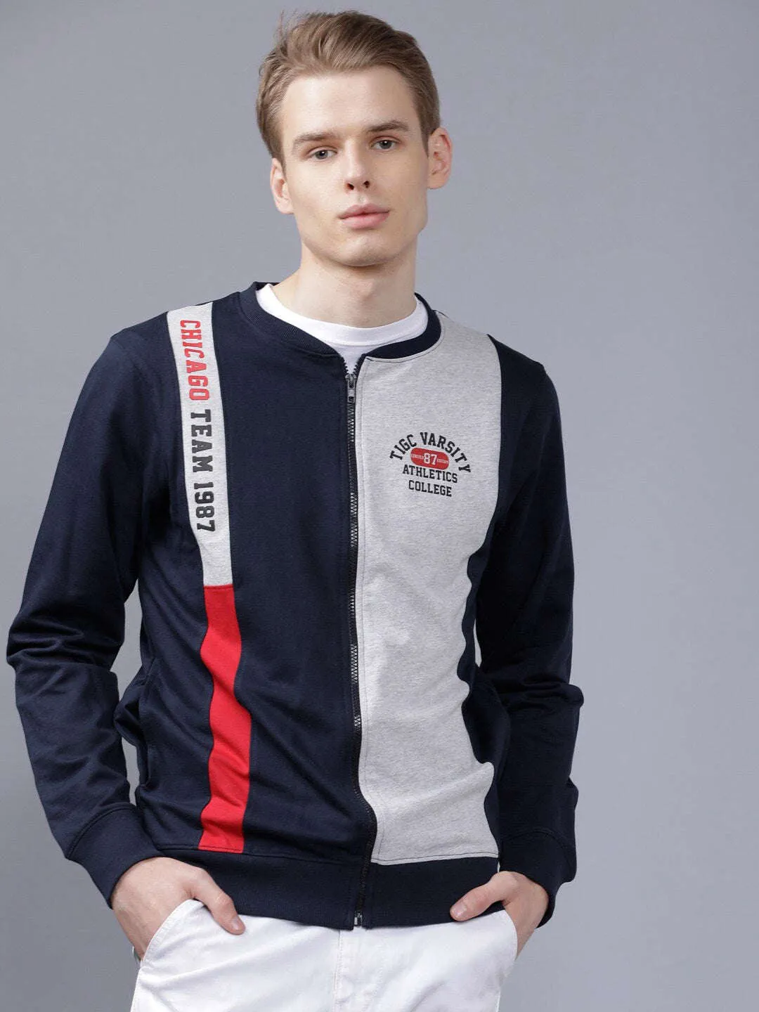 Men Baseball Collar Sweatshirt