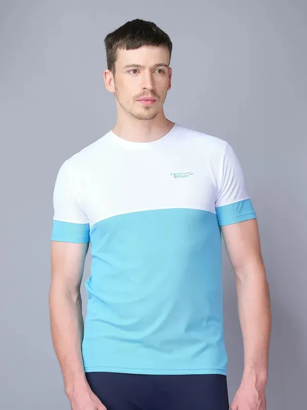 Men Colorblock Slim Fit Crew Neck T-shirt with TECHNO GUARD