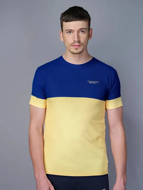 Men Colorblock Slim Fit Crew Neck T-shirt with TECHNO GUARD