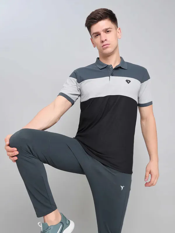 Men Colorblock Slim Fit Polo T-shirt with MATPIQ