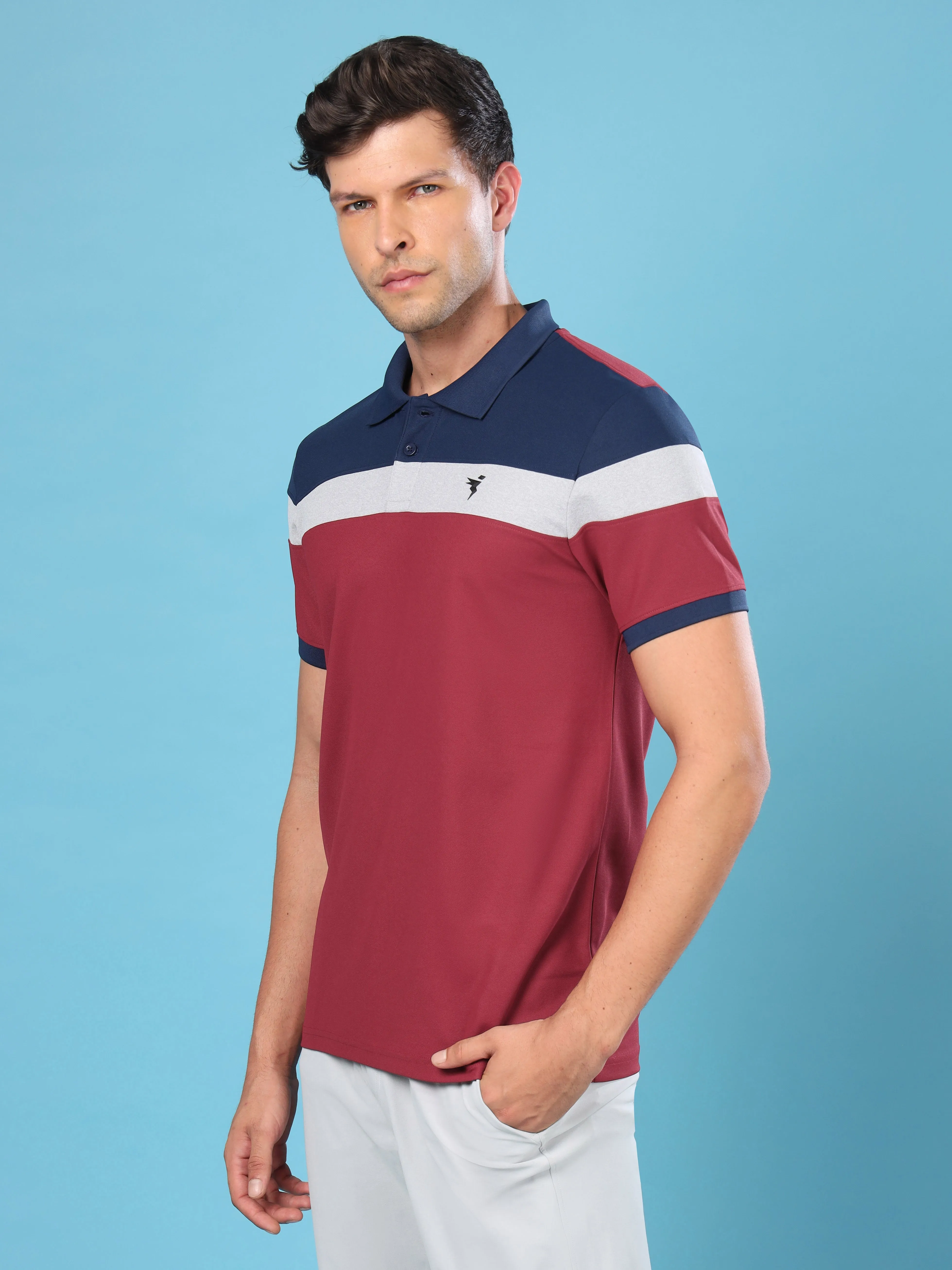 Men Colorblock Slim Fit Polo T-shirt with MATPIQ