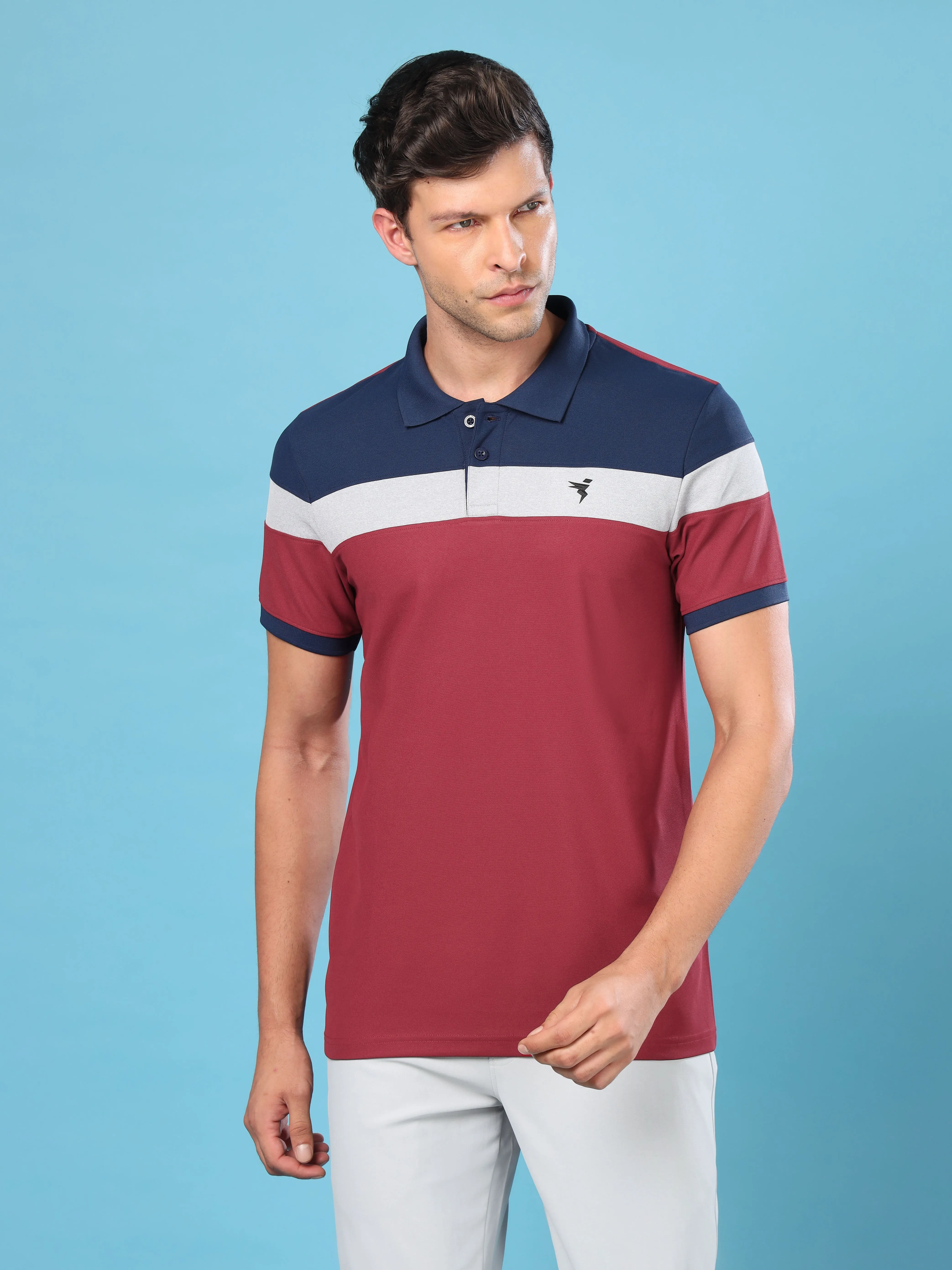 Men Colorblock Slim Fit Polo T-shirt with MATPIQ