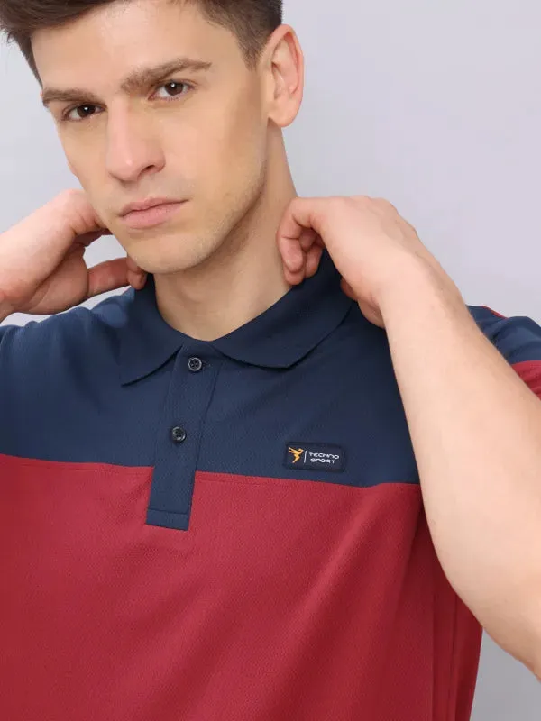 Men Colorblock Slim Fit Polo T-shirt with TECHNO DRY