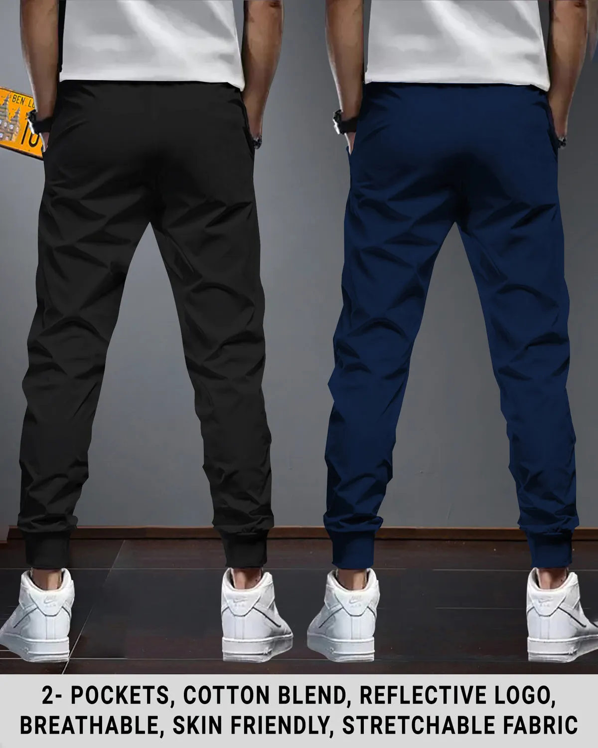 Men Cotton Sports Cuff Ankle Trackpants Combo (Pack of 2) | NavyBlue | Black