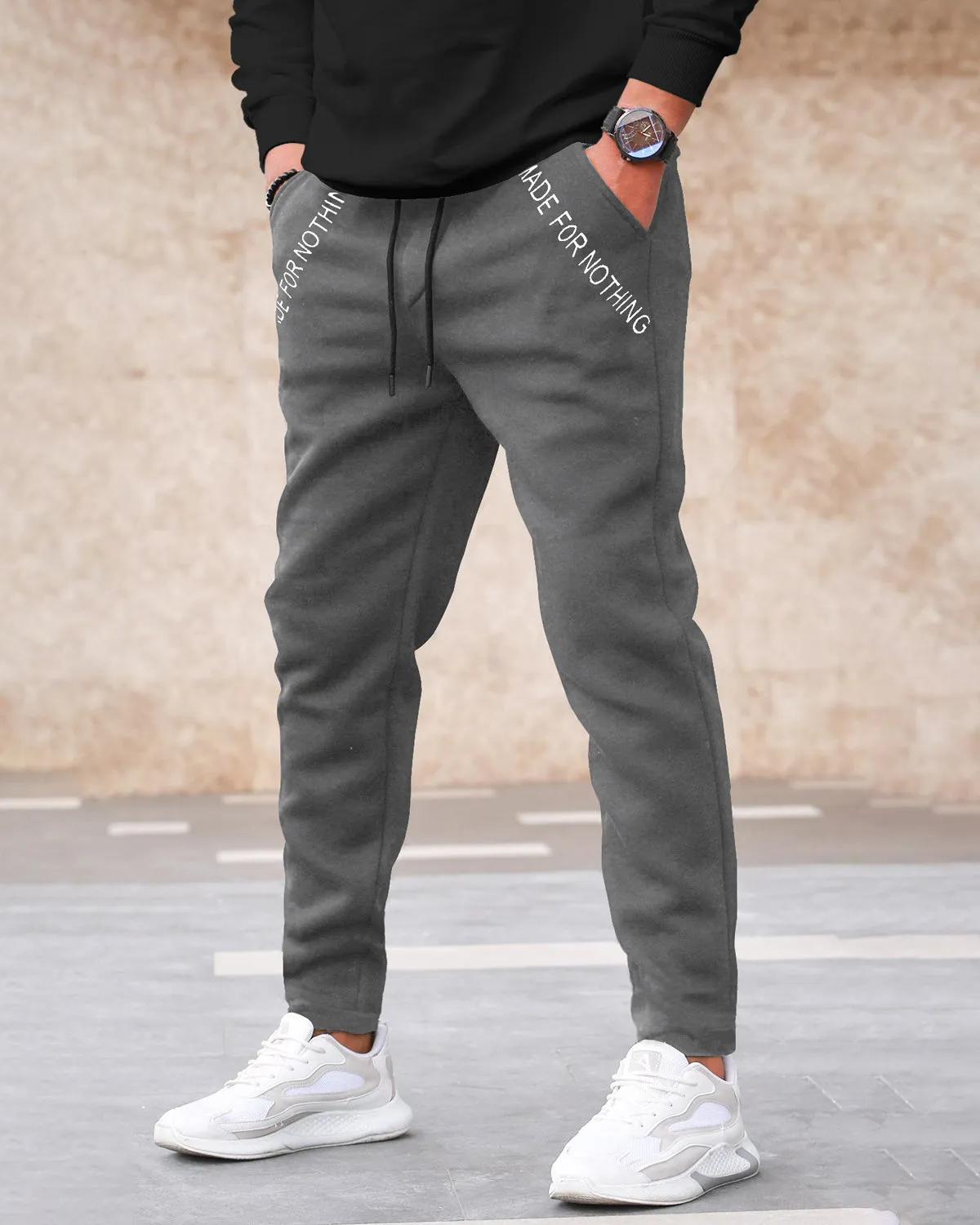 Men Dark Grey Printed Cotton Jogger Trackpant