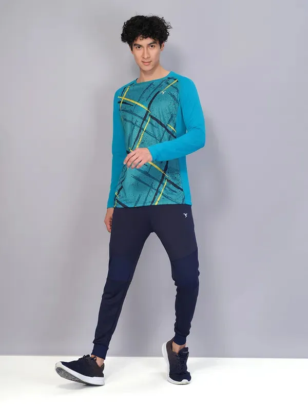 Men Geometric Slim Fit Crew Neck T-shirt with TECHNO COOL