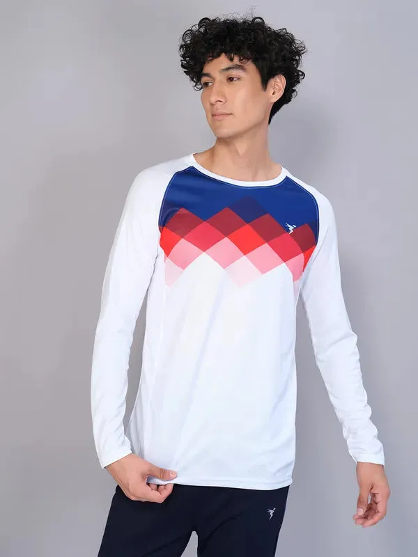 Men Geometric Slim Fit Crew Neck T-shirt with TECHNO COOL