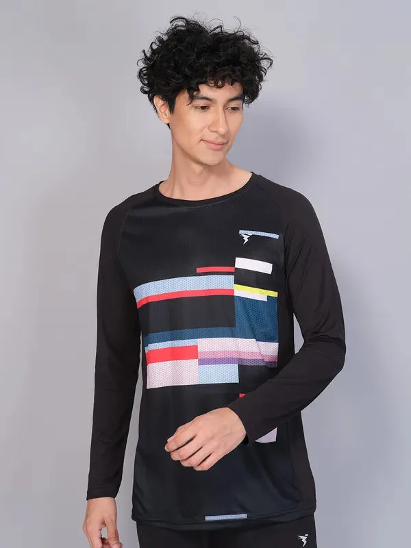 Men Geometric Slim Fit Crew Neck T-shirt with TECHNO COOL