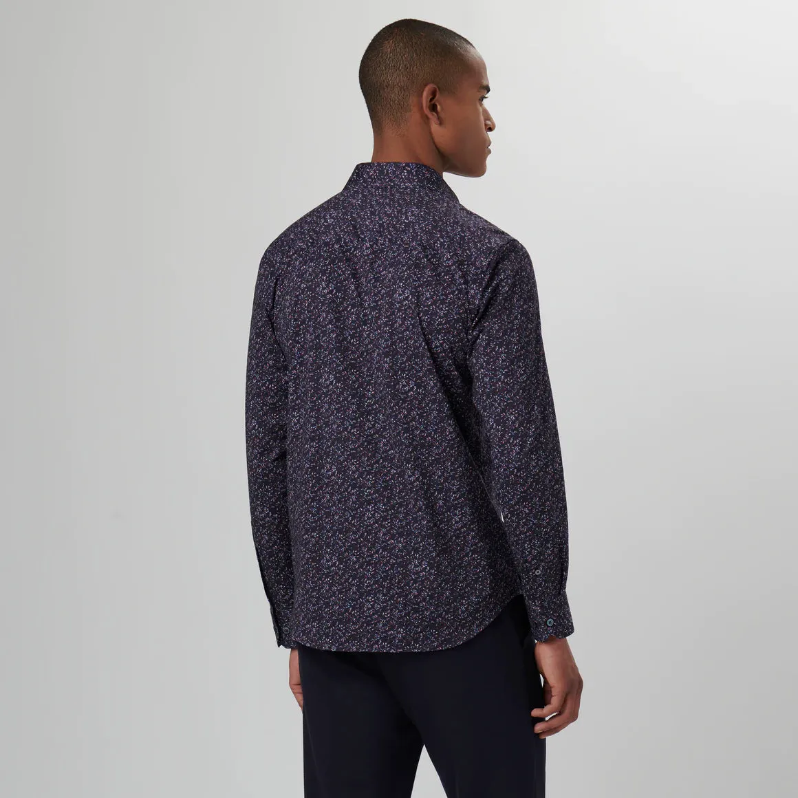 Men's Bugatchi | James Leaf Print OoohCotton Shirt | Wine