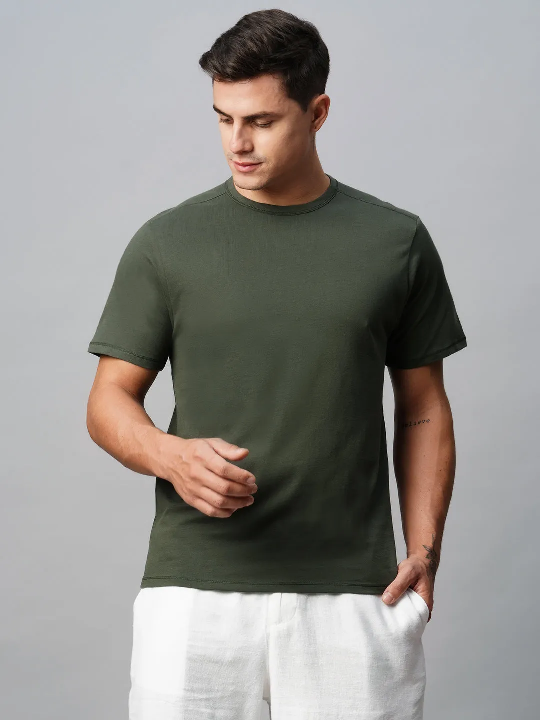 Men's Cotton Green Regular Fit Tshirt