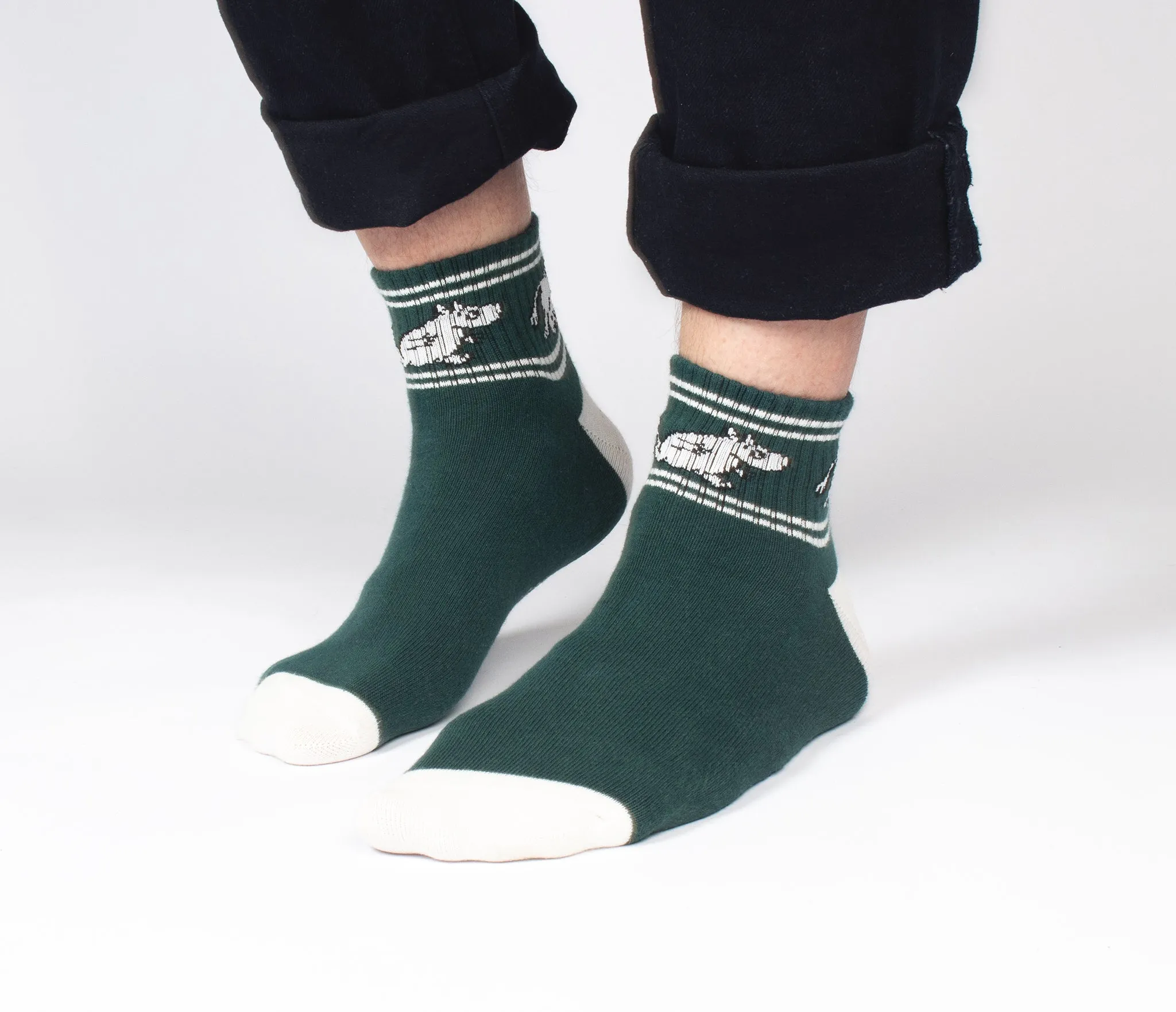 Moomintroll Running Retro Ankle Men Socks - Forest Green