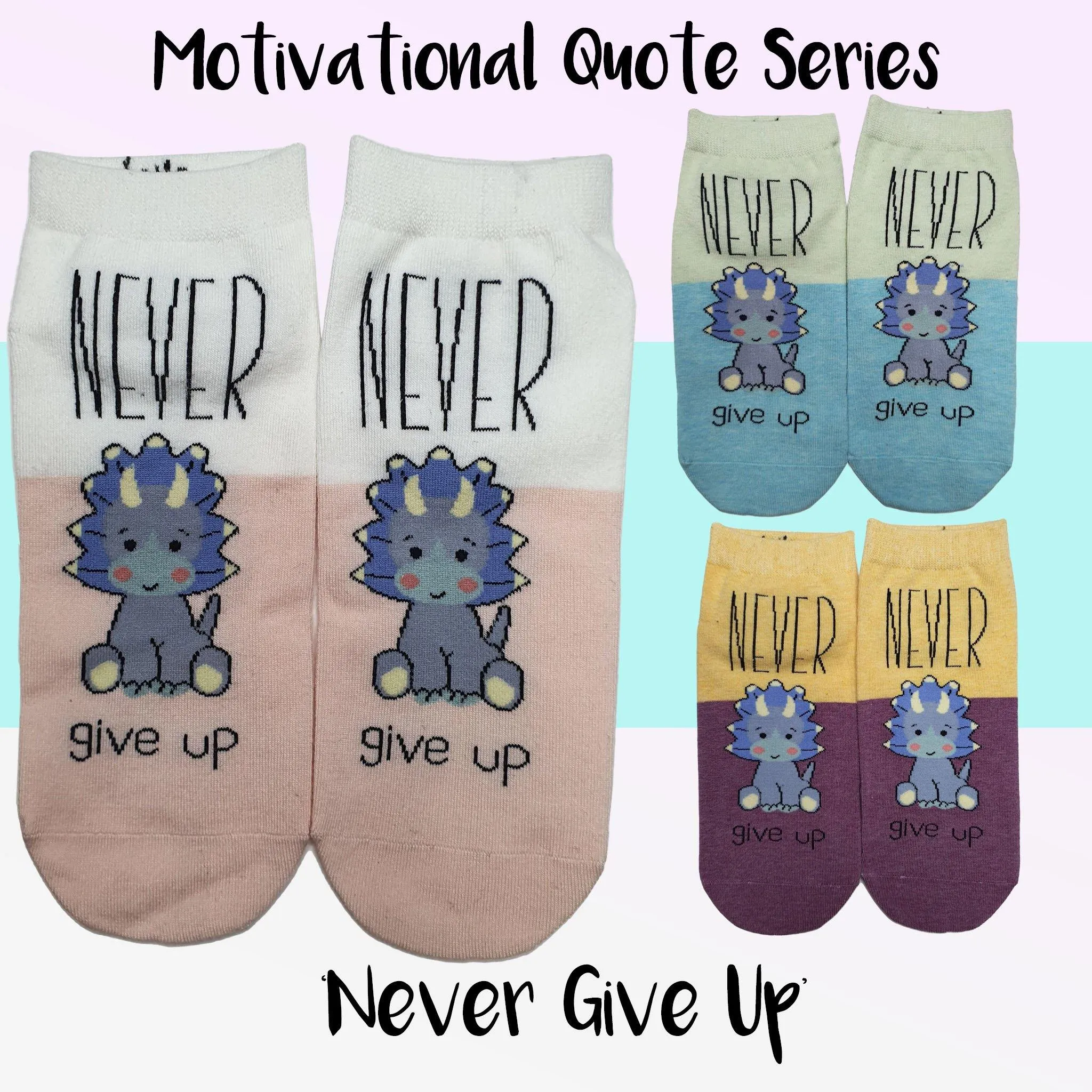 Motivational Quote Series " Never Give Up " Casual Ankle Socks