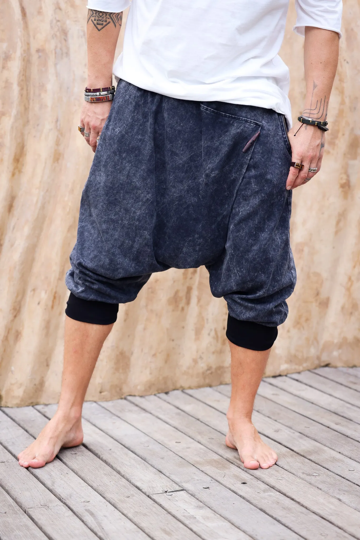 NINJA CAPRI Stonewash - Premium Baggy Harem Cotton Shorts