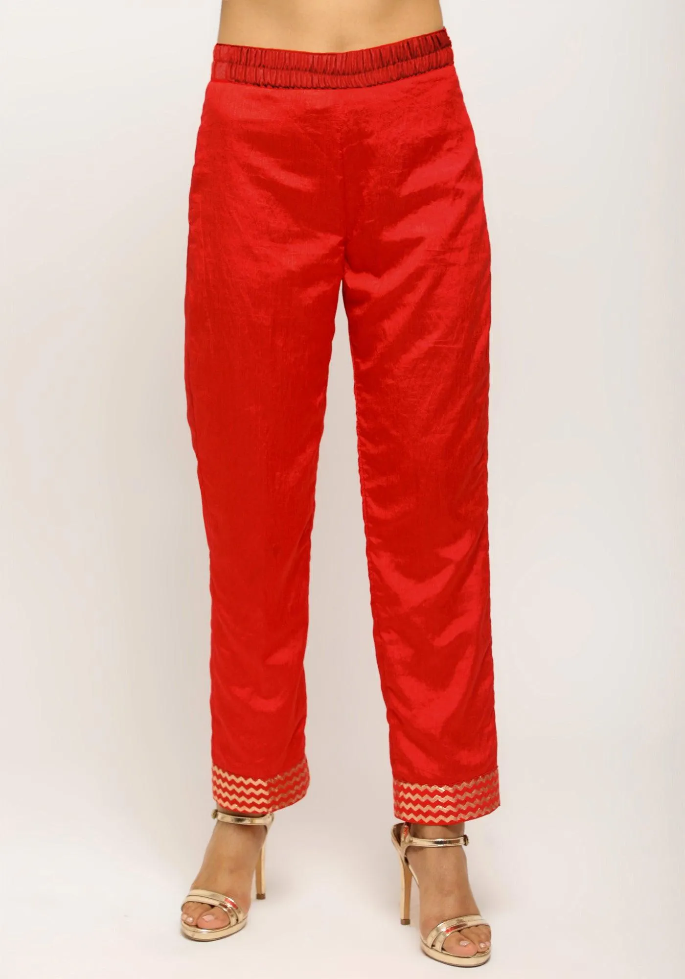 Orange Foil High Slit- Foil Pant