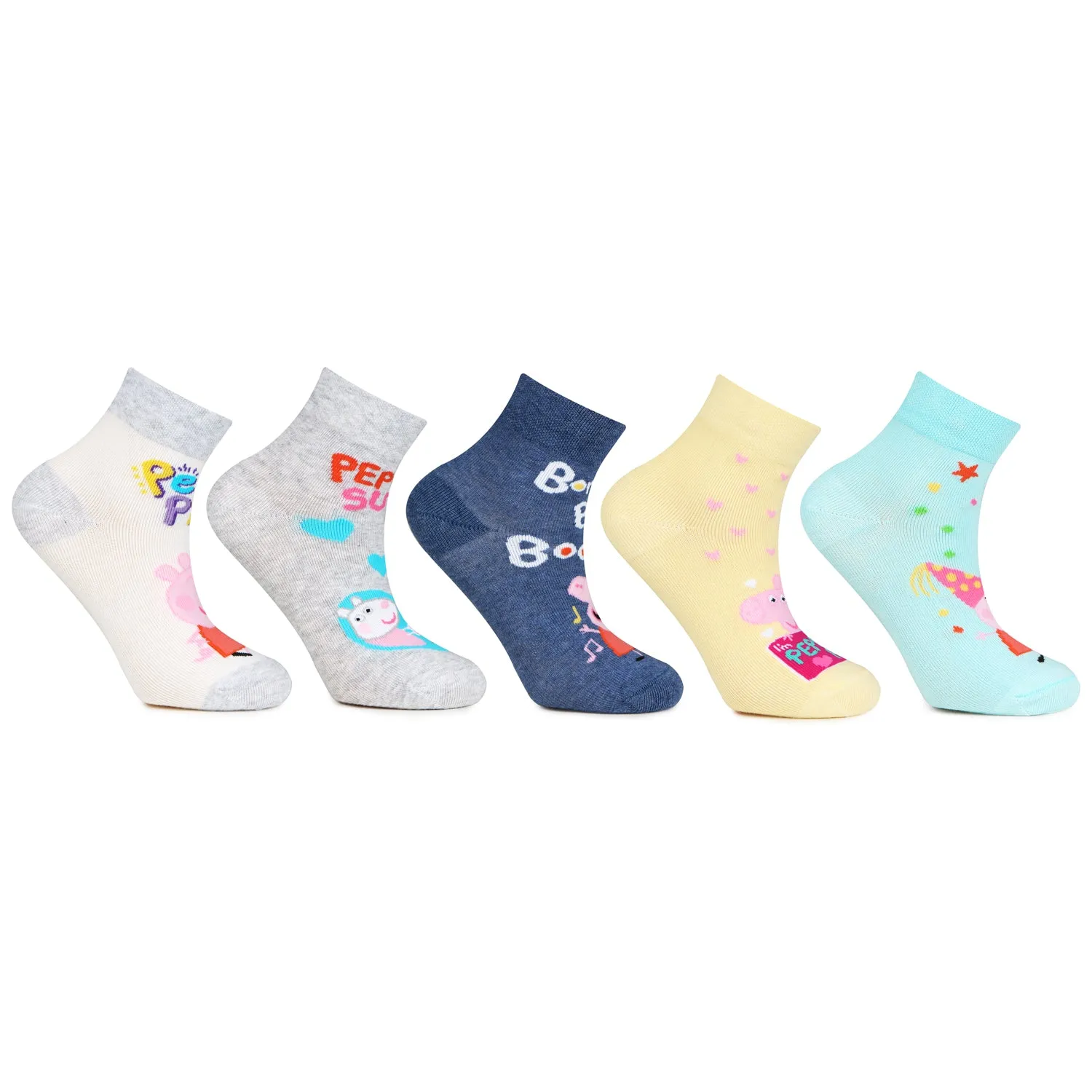 Peppa Pig Anklet Socks for Kids- Pack of 5