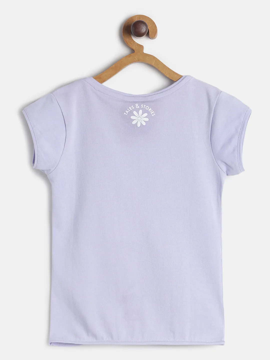 Purple Girls Cotton Embroidered T-shirt