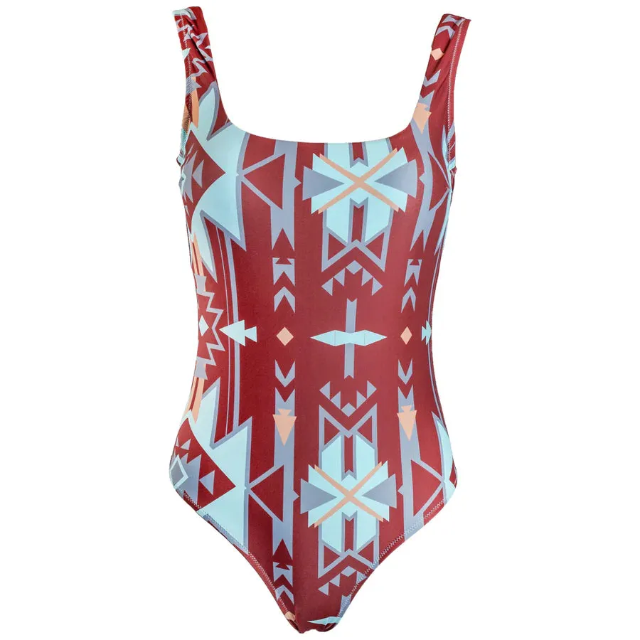 "THE OLLIE" ONE PIECE SWIMSUIT RUST/AZTEC