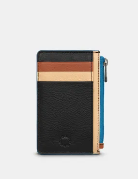 Rustic Colour Block Zip Top Leather Card Holder