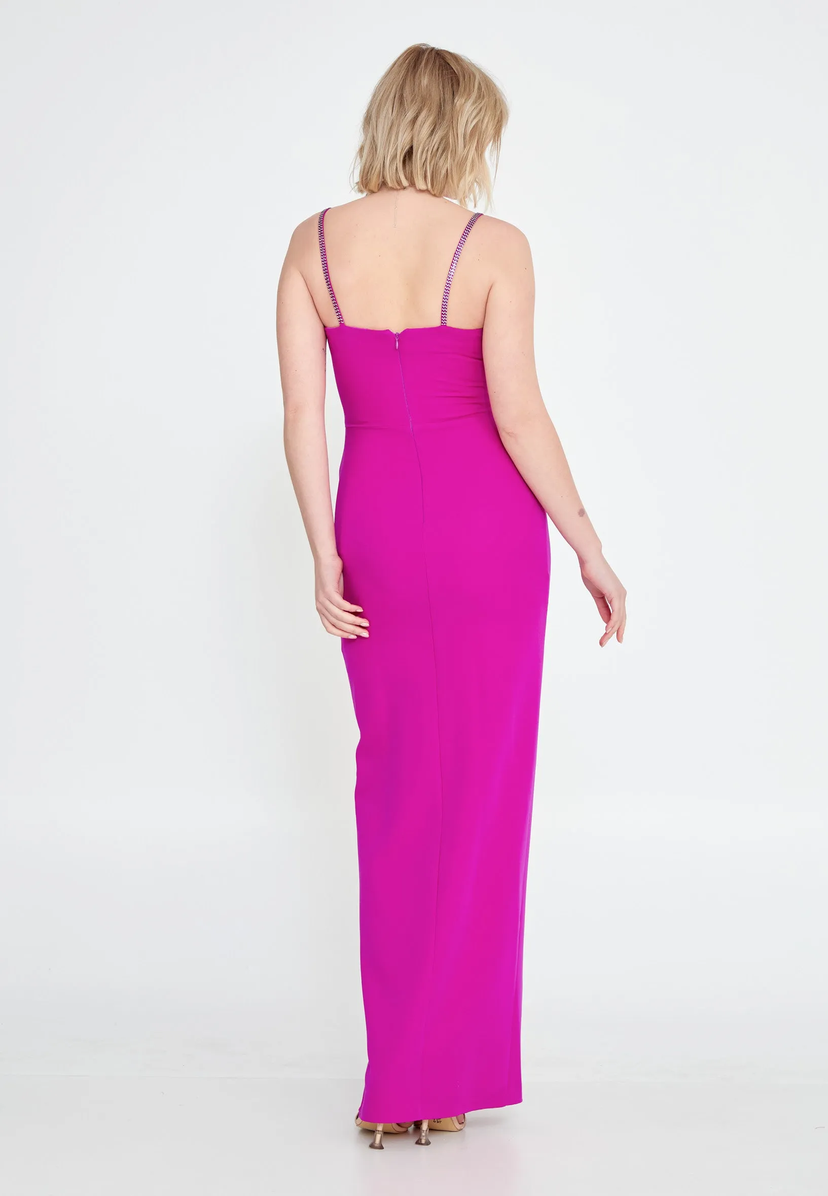 Sleeveless Maxi Crepe Mermaid Regular Fuchsia Wedding Guest Dress - Fuchsia