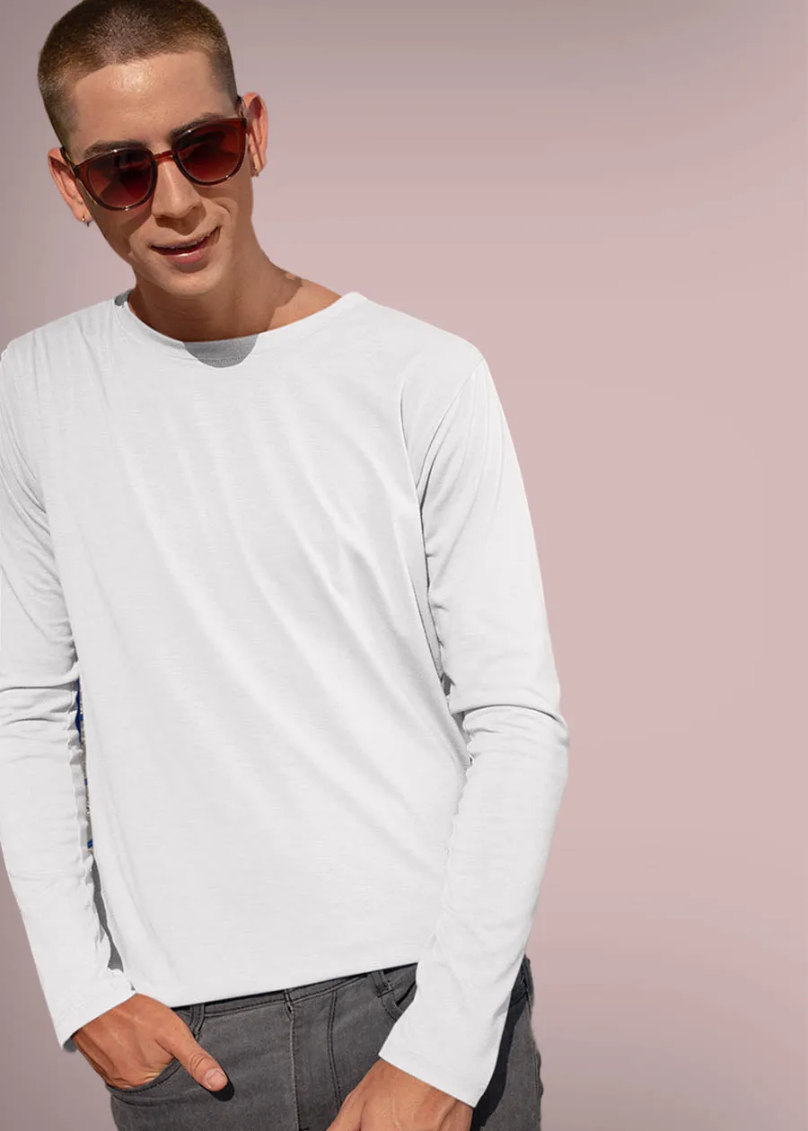 Solid Men Full Sleeve T-Shirt - White