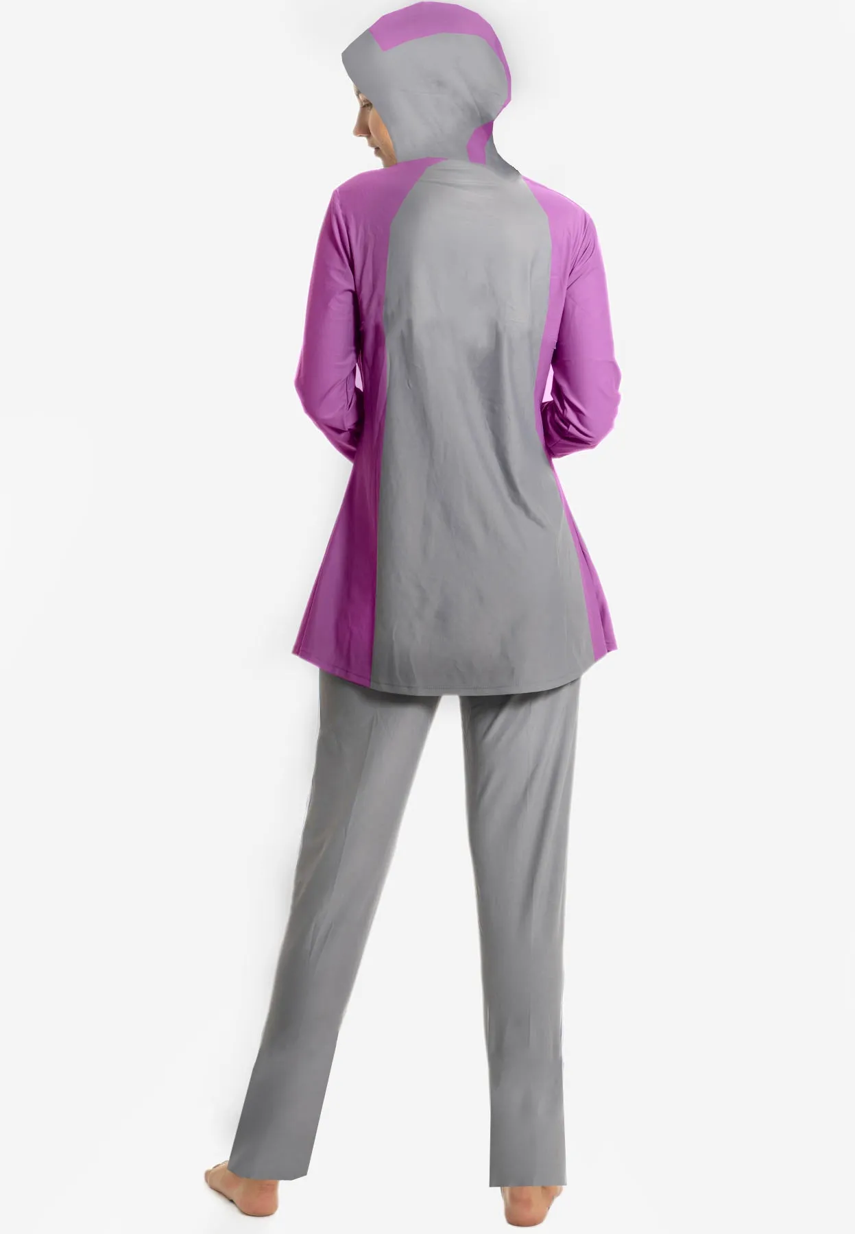 Swim set: Long Sleeve Burkini Swim Set With Hoodie (Grey)