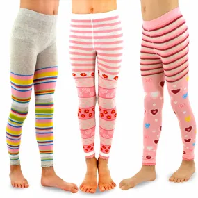 TeeHee Socks Kid's Casual Cotton Footless Tights Stripe, Heart, Dot 3-Pack (K1607)