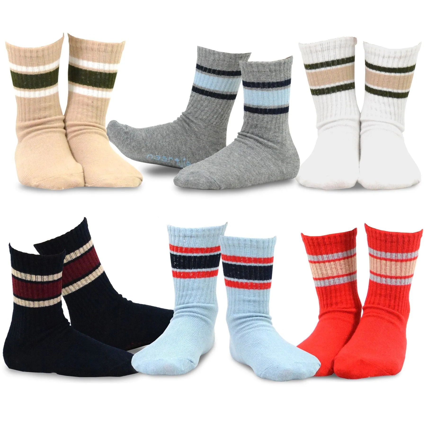 TeeHee Socks Kid's Casual Cotton Short Crew Sport Rib Stripes 6-Pack (70155)