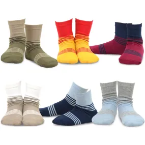 TeeHee Socks Kid's Casual Cotton Short Crew Stripes, Color Block 6-Pack (70677)