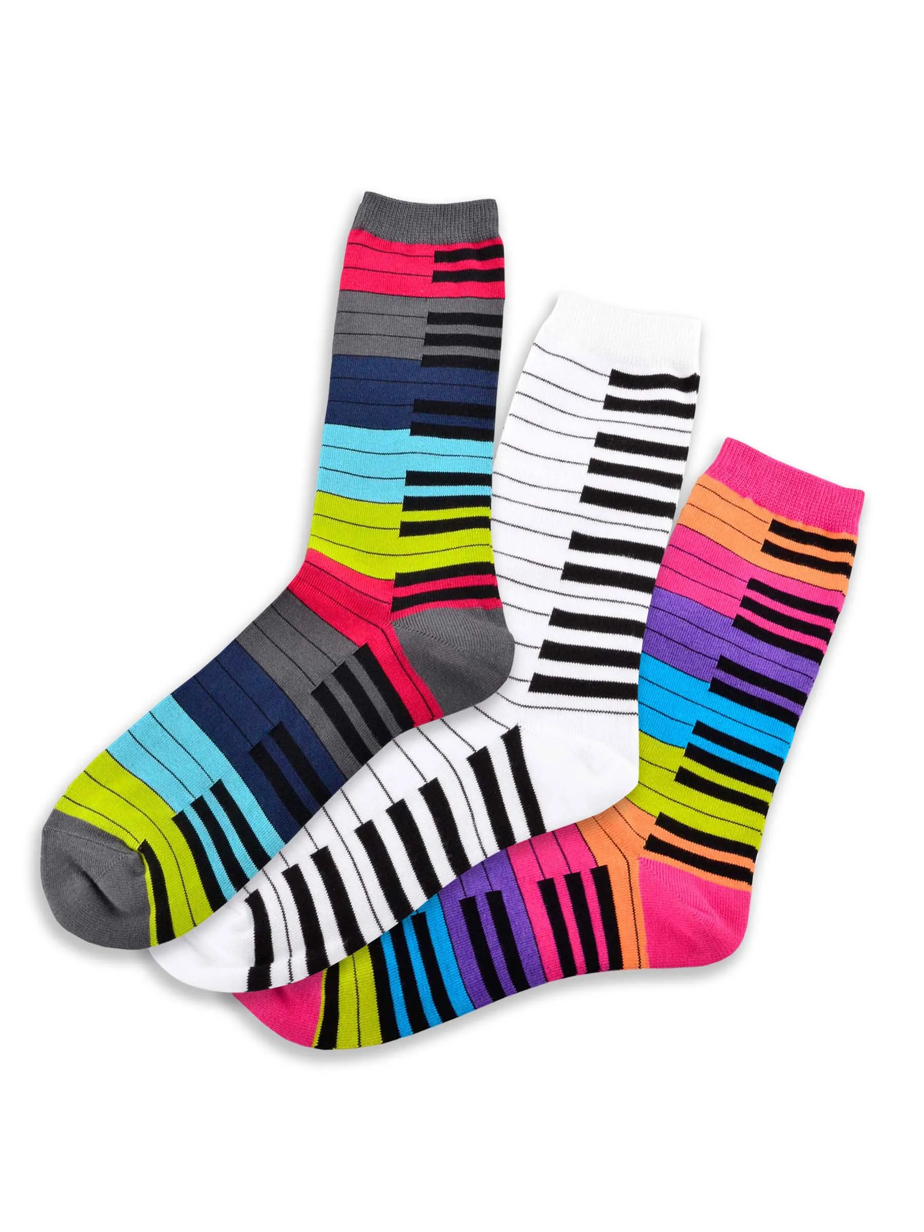 TeeHee Socks Women's Novelty Cotton Crew Piano Key 3-Pack (10934)