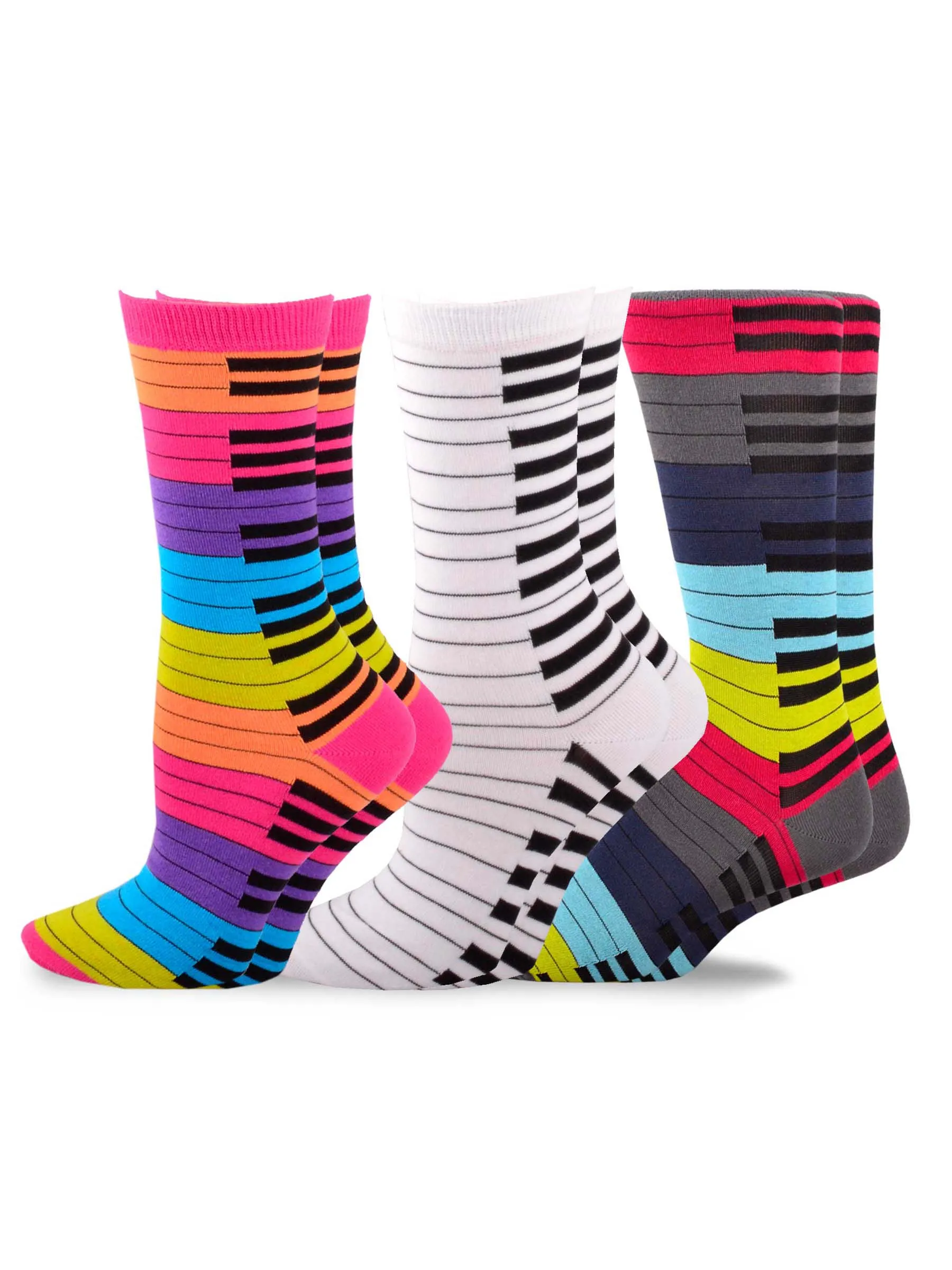 TeeHee Socks Women's Novelty Cotton Crew Piano Key 3-Pack (10934)