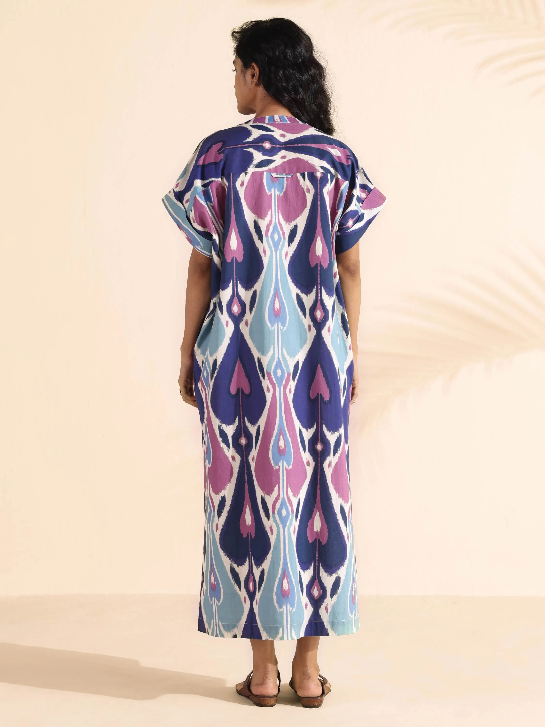 trueBrowns Blue Cotton Ikat Oversized Dress