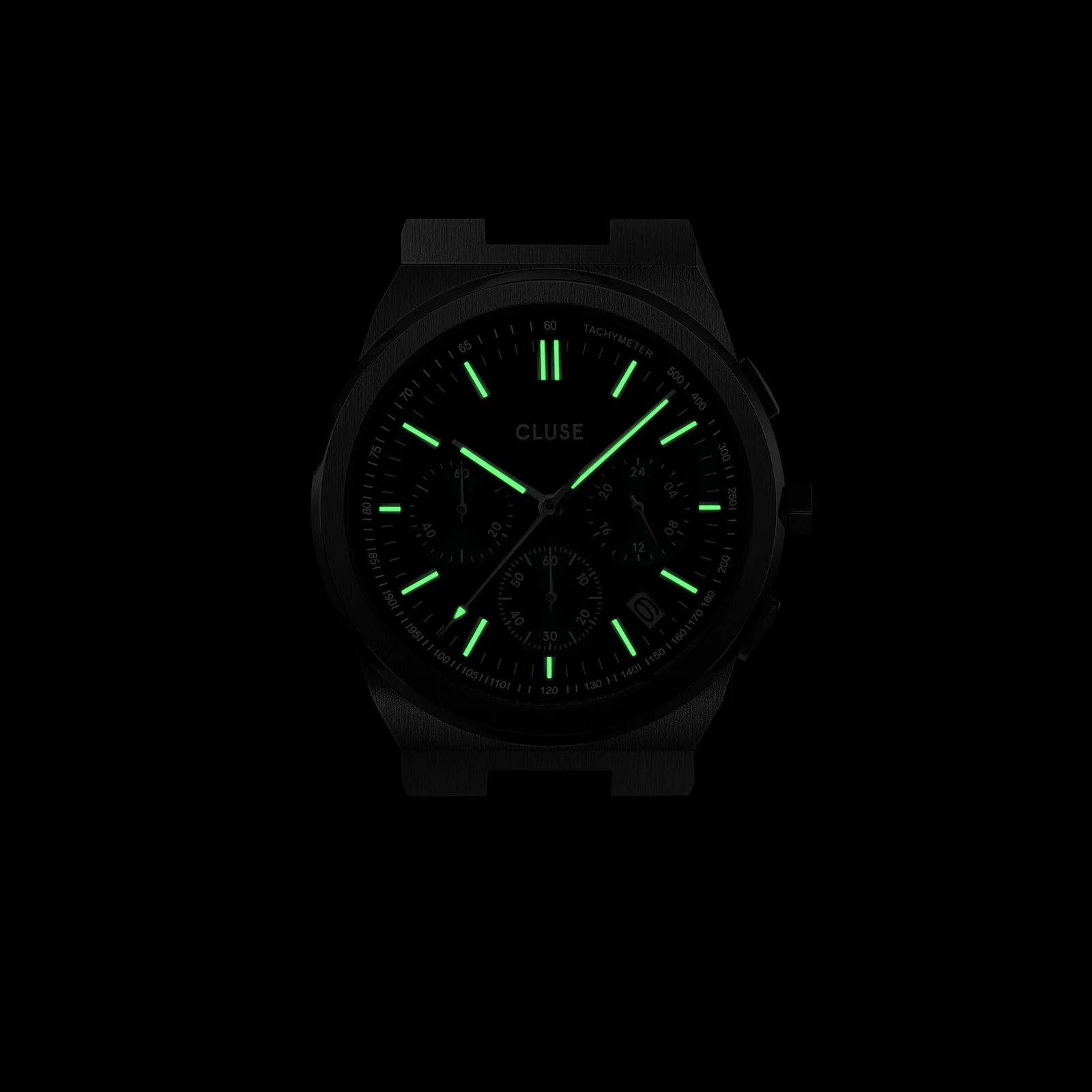 Vigoureux Chrono Watch Silicone Green, Silver Colour