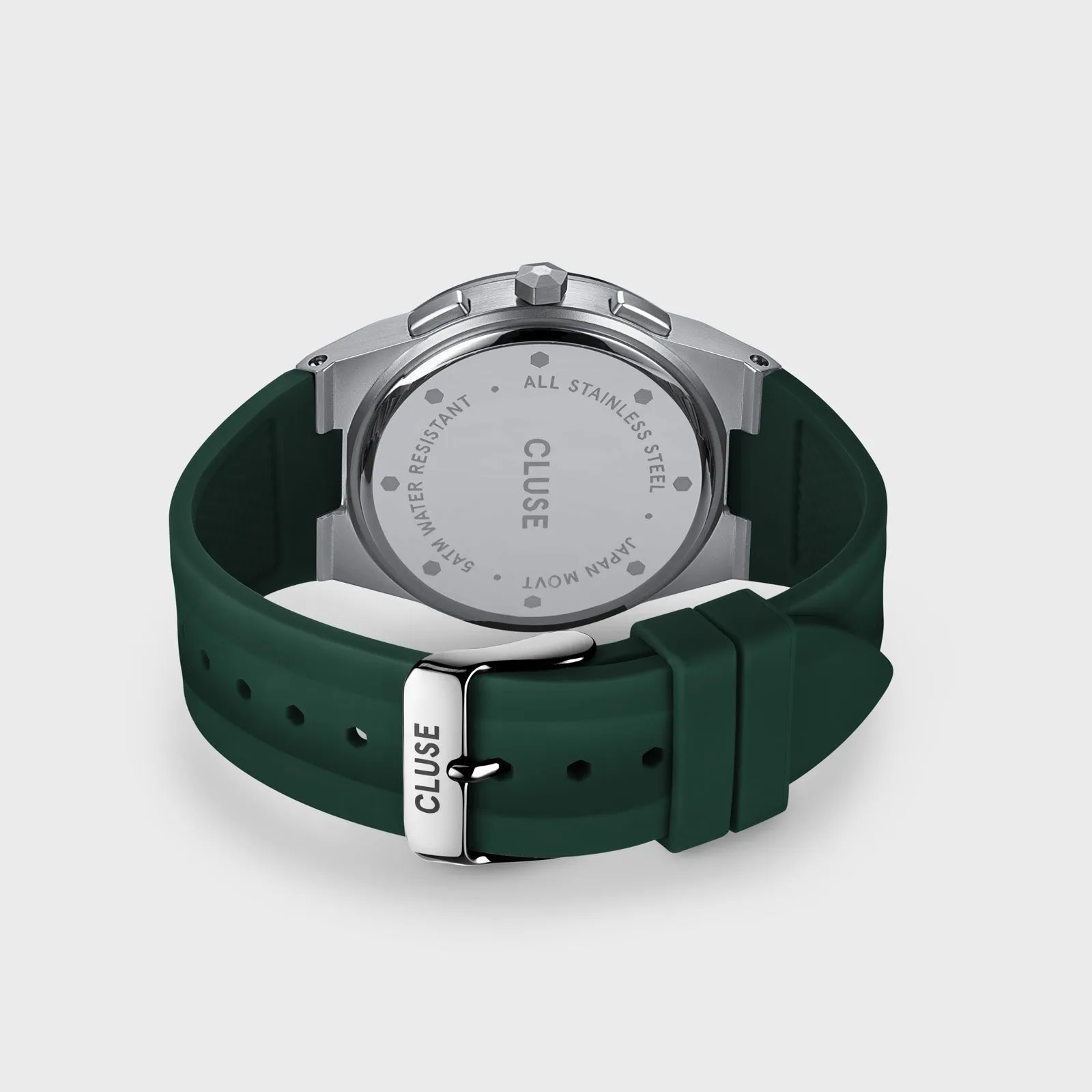 Vigoureux Chrono Watch Silicone Green, Silver Colour