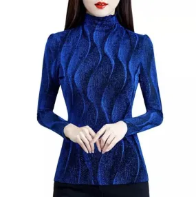 WOMEN 3D GRAPHIC TEXTURED RUFFLED DESIGN TURTLENECK