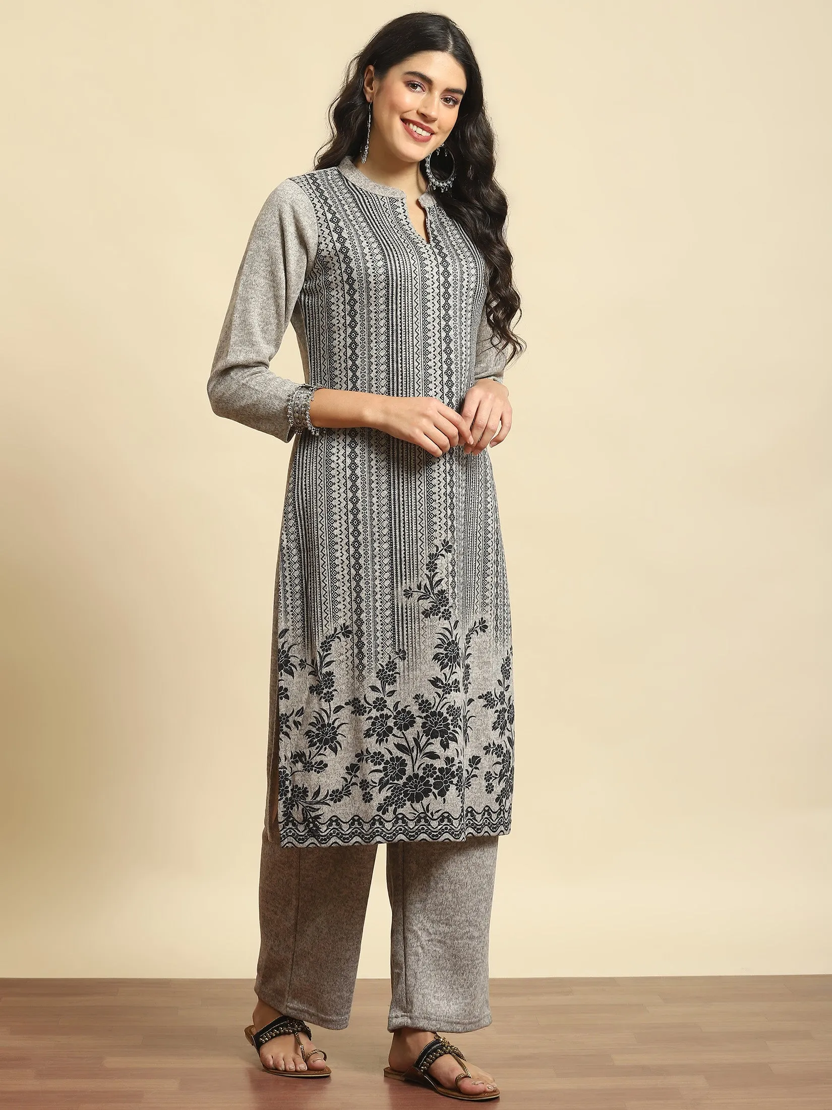 Women Beige Printed Kurta Bottom Dupatta