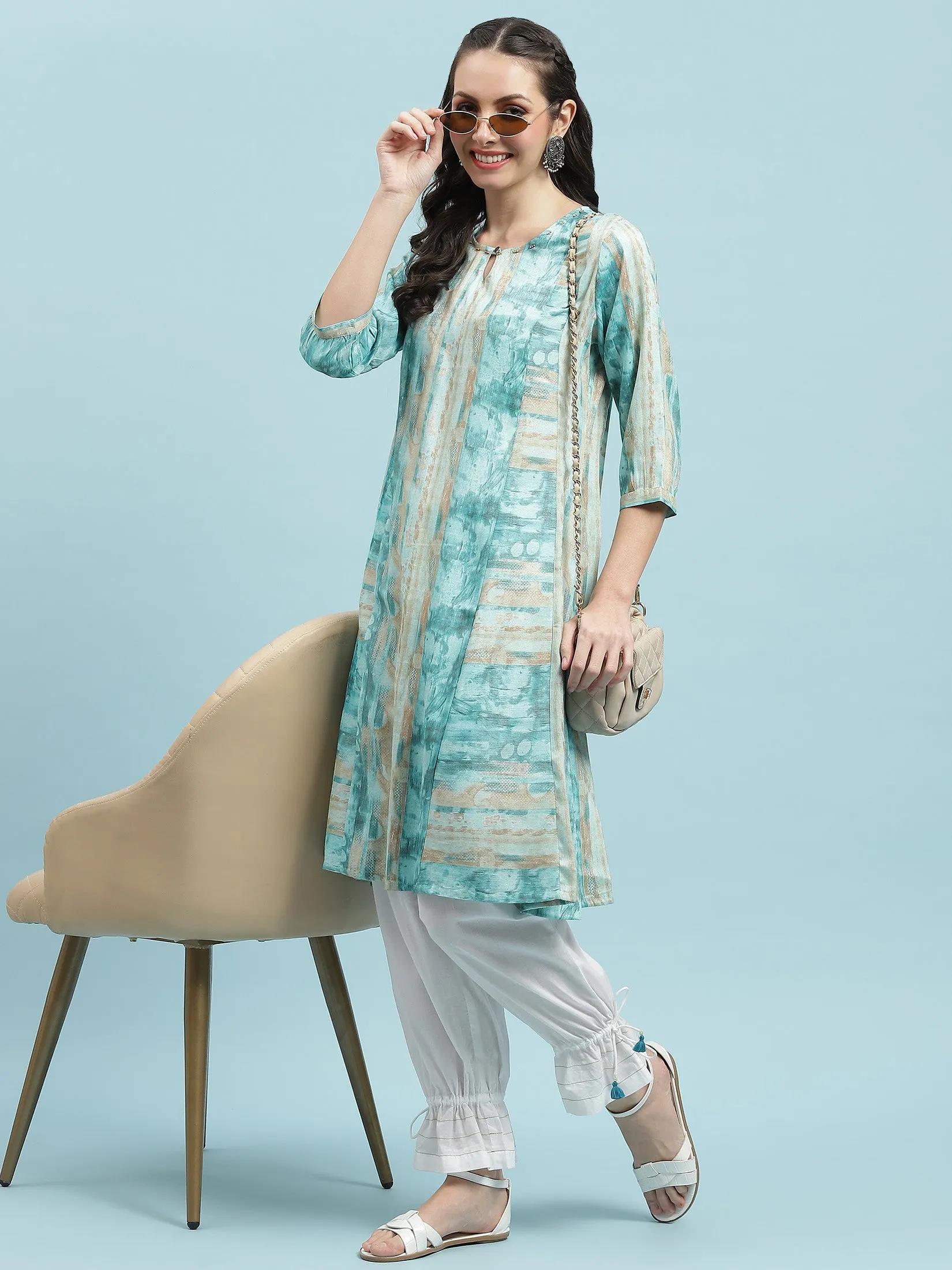 Women Blue Abstract Printed Kurta