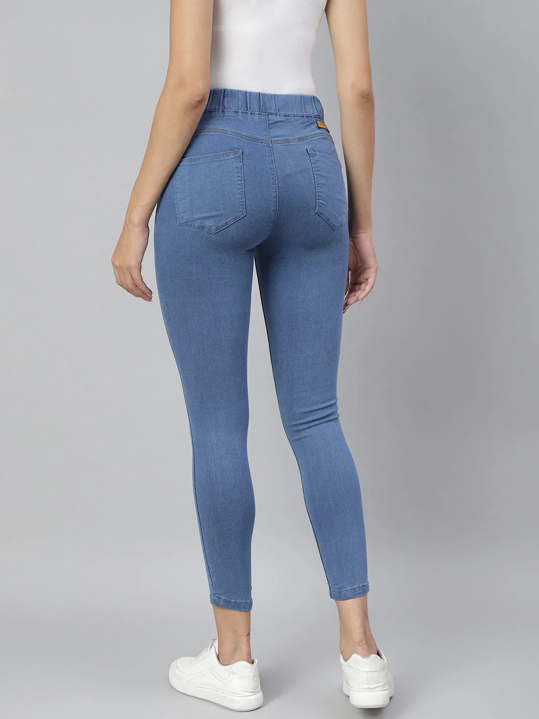 Women Blue Lycra Solid Jeggings