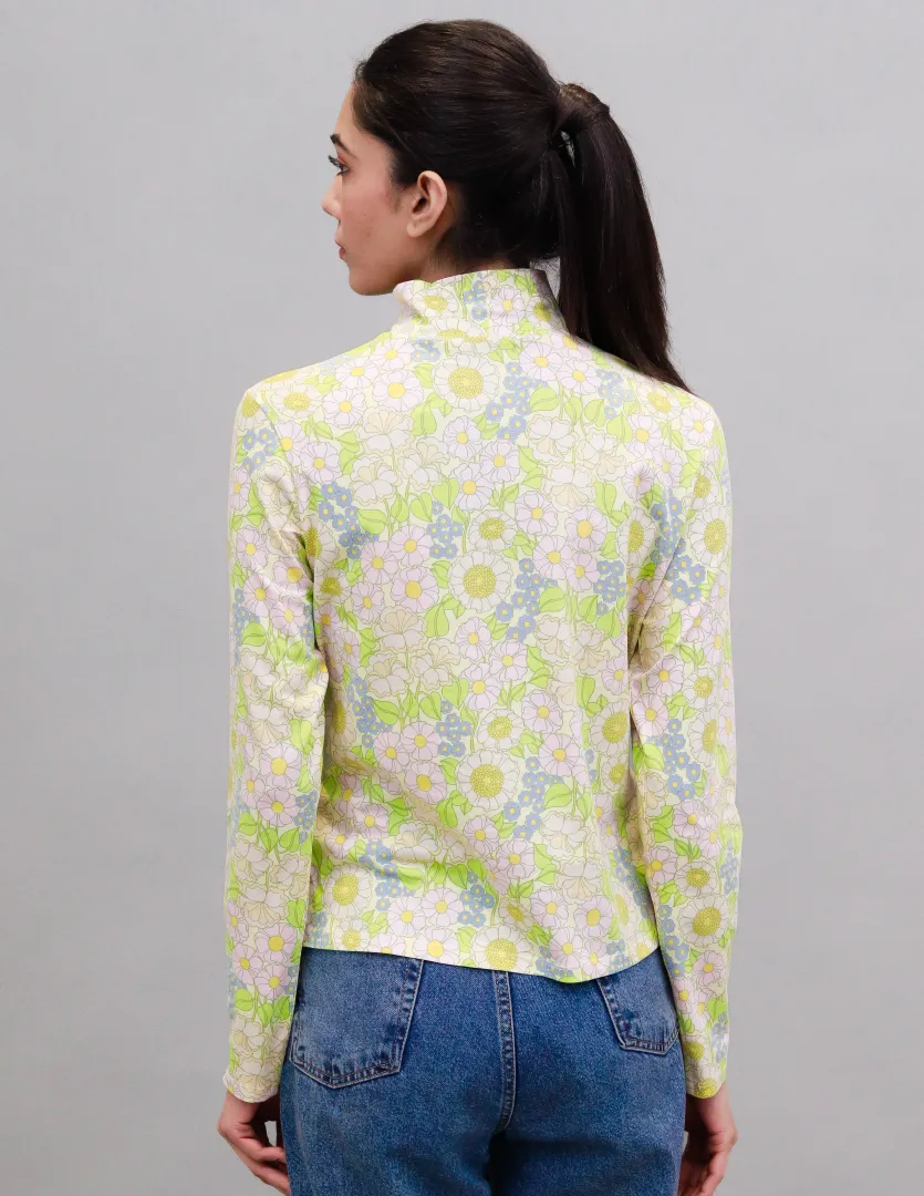 Women Light Green Floral Print Top