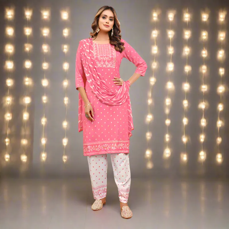 Women Pink Naira Cut Party Wear Kurta Suit