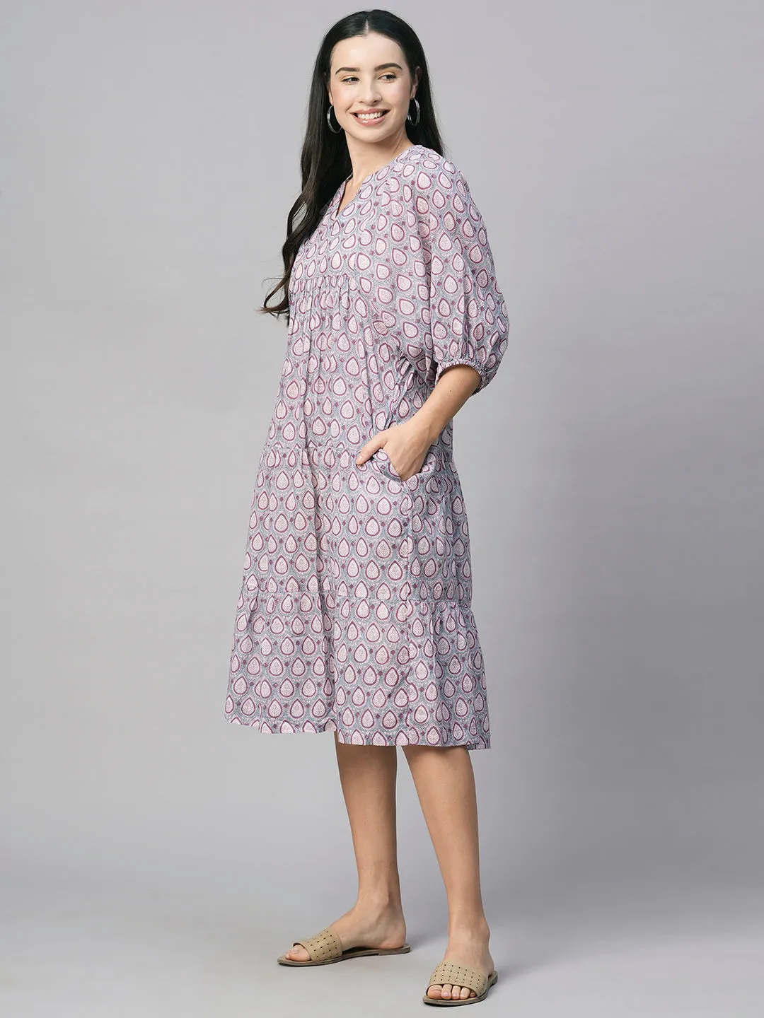 Women's Grey Cotton Regular Fit Dress