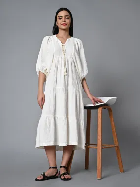 Women's Offwhite Cotton Regular Fit Dress