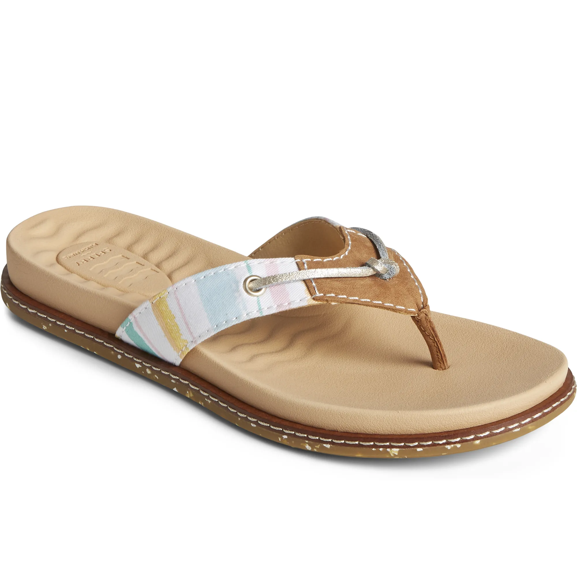 Women's Waveside Plushwave Thong Resort Stripe Flip Flop Stripe - White (STS88268)